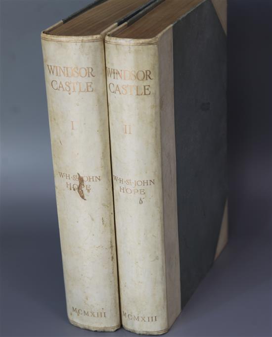 Hope, William H St. John - Windsor Castle, one of 1050, 2 vols (of 3), folio, original half vellum, signed by HRH Queen